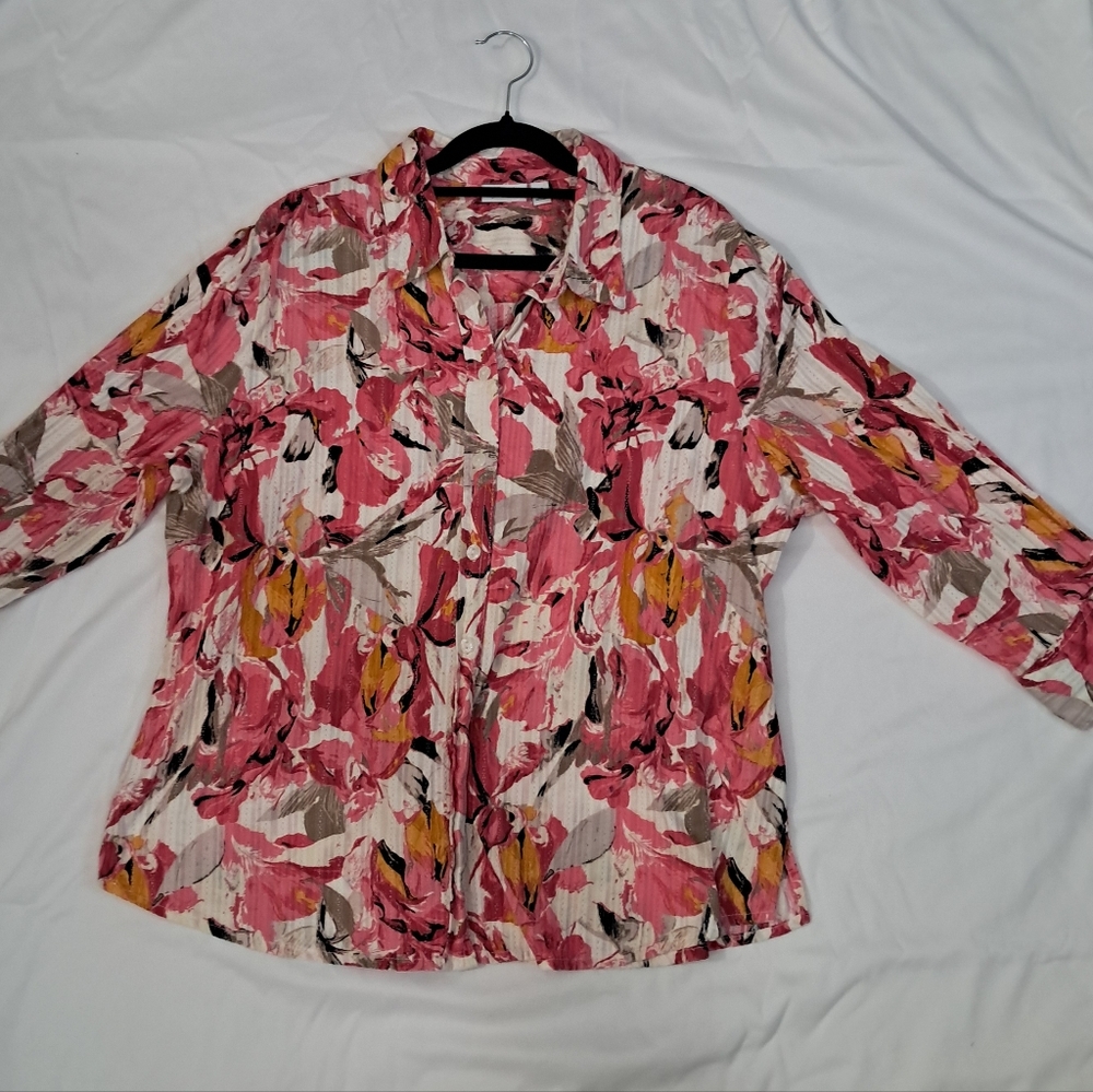 Kim Rogers 16p Cotton Floral Button-Up Blouse Shirt Top Ladies EUC - Picture 9 of 16
